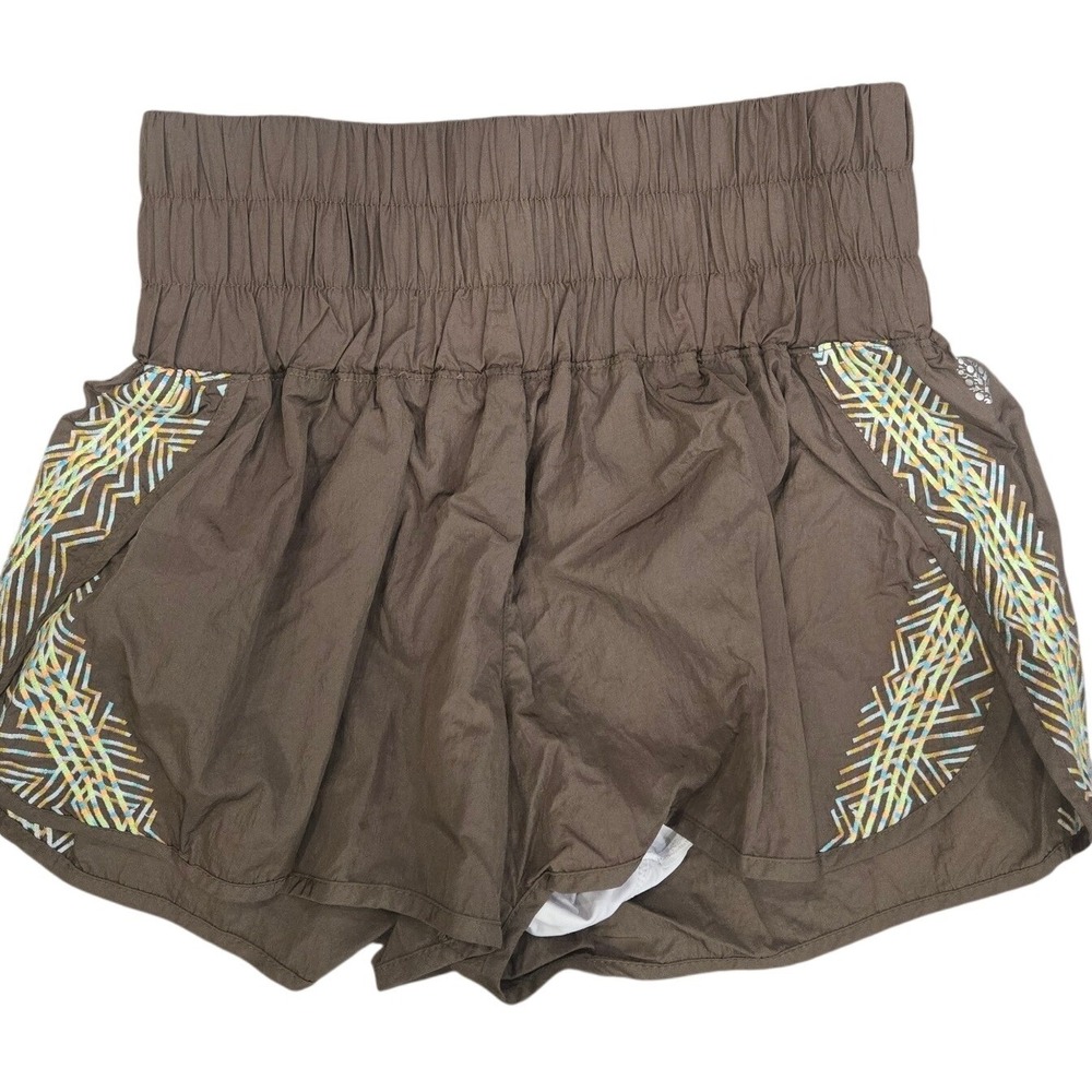 Free People Movement The Way Home Shorts Brown Smocked High Rise Embroidered M